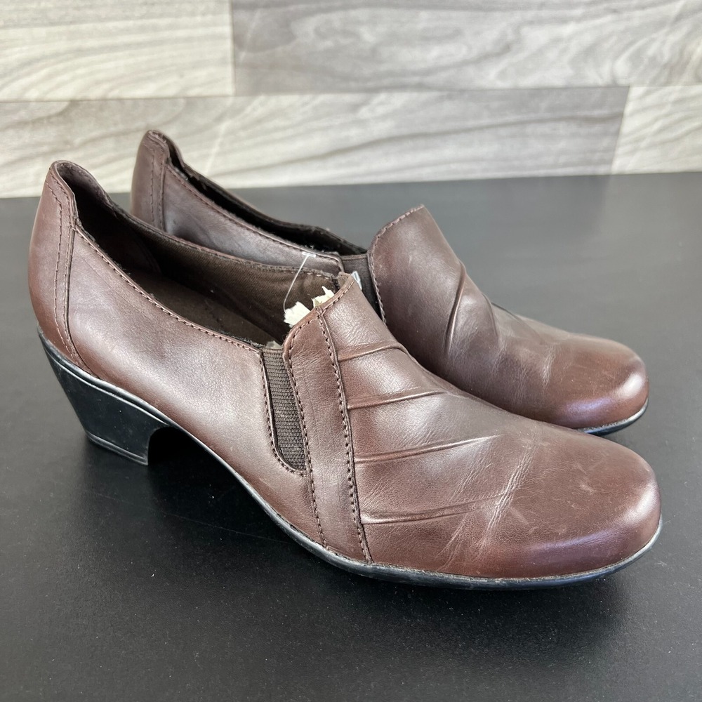 Clarks Partridge Loafers Women's Size 8.5 Brown Leather Block Heel Slip On 67797